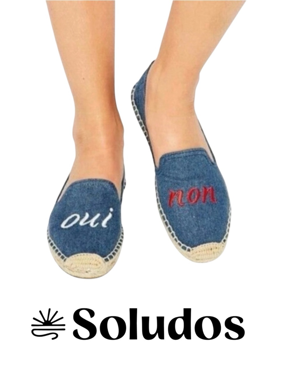 ☀️ Soludos Denim Espadrilles Oui Non (Yes No) Embroidered Flats
